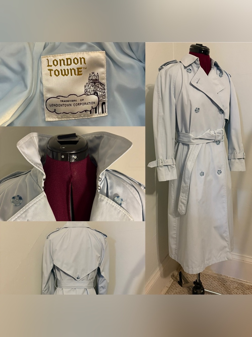 London Towne vintage pale blue women’s trench coat excellent clean 80s